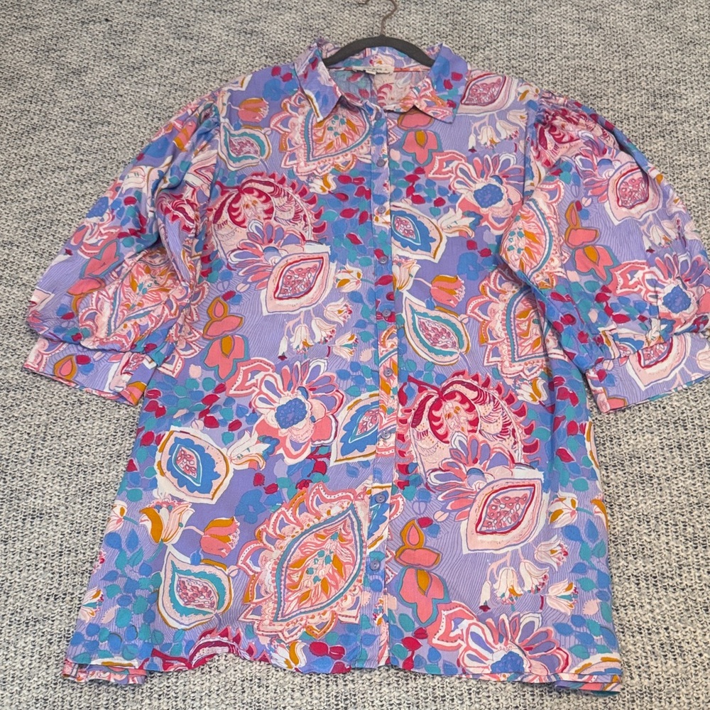 Umgee Multicolor Floral Button Down Shirt - Picture 2 of 5